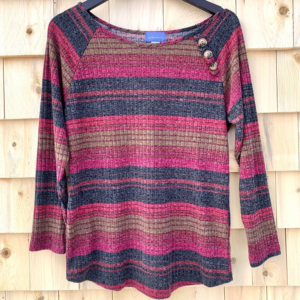 Women’s Laura Scott Red/Gray Stripe Blouse-M